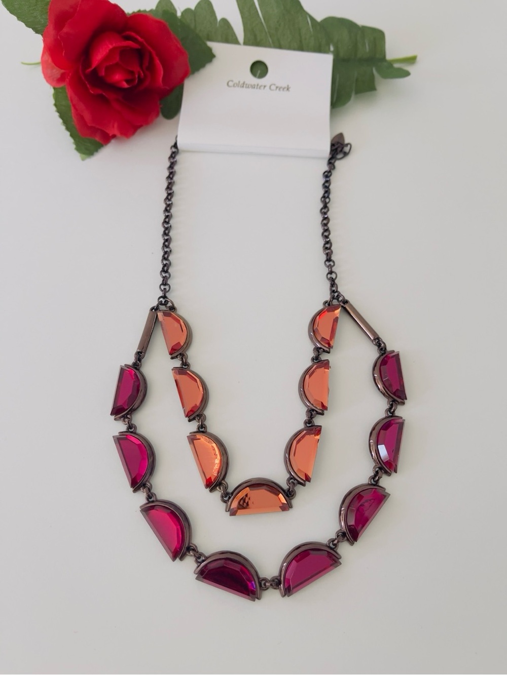 Coldwater Creek Pink and Orange Faceted Two-Strand Necklace